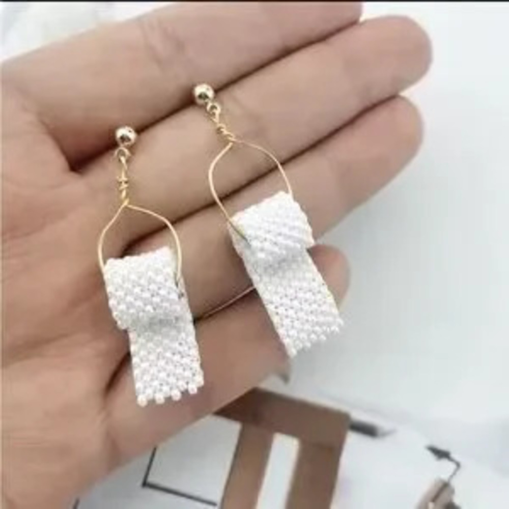 Funny Toilet Paper Shape Gold and White Earrings